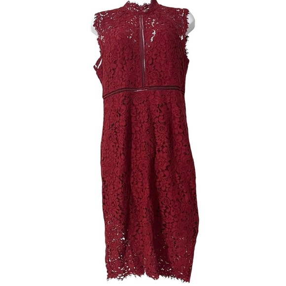 Bardot Women’s Lace Panel Midi Dress In Wine Sz 8 - Picture 2 of 15